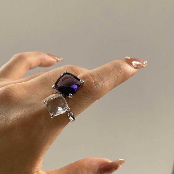 

band rings fashion transparent purple crystal statement rings for women 2023 new jewelry personality ring z0509, Silver
