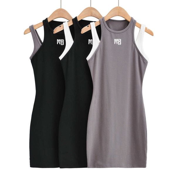 

designer haute coutureap21315-21 summer korean fit round neck casual contrast print tank dress, Black;gray