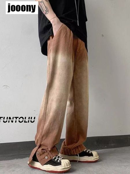 

men's jeans spring autumn fashion retro gradient loose casual wide leg baggy homme haren pants harajuku cargo straight pant 230509, Blue