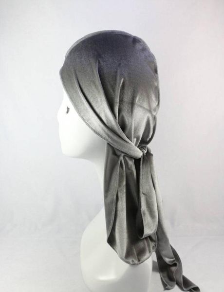 

2019 new personality men women bandana velvet turban hat durag hip hop headwear long tail headwrap cap pirate hat for men and wome7849799, Blue;gray
