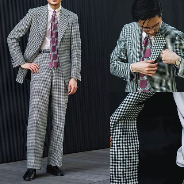 

men's suits blazers white black plaid men suits 2 pieces modern custom made handsome wedding suits fit slim formal casual coatpants tai