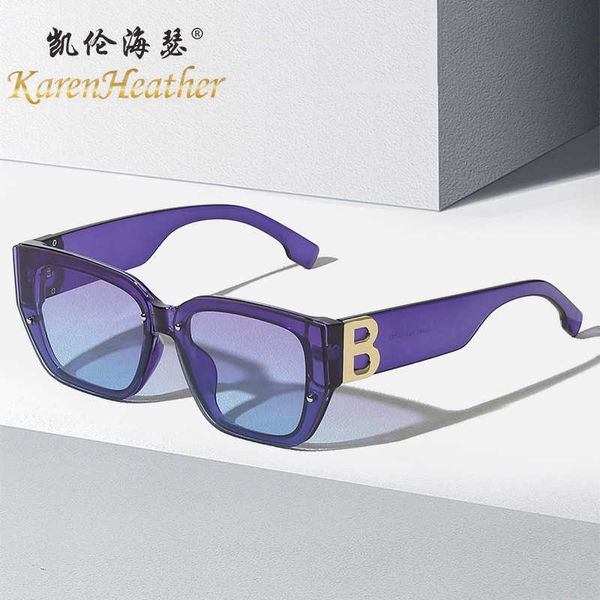 

new modern b-shaped small frame ins style personalized versatile street sunglasses, White;black