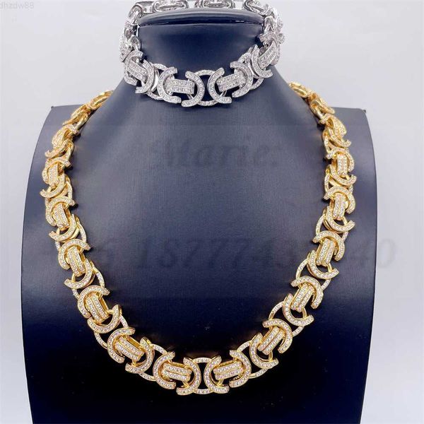 

custom made vvs moissanite 15mm iced out moissanite lab diamonds byzantine necklace byzantine chain for men, Silver