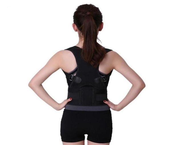 

male female adjustable double pull strap posture corrector corset back brace belt lumbar support straight de espalda8533002, Black;blue