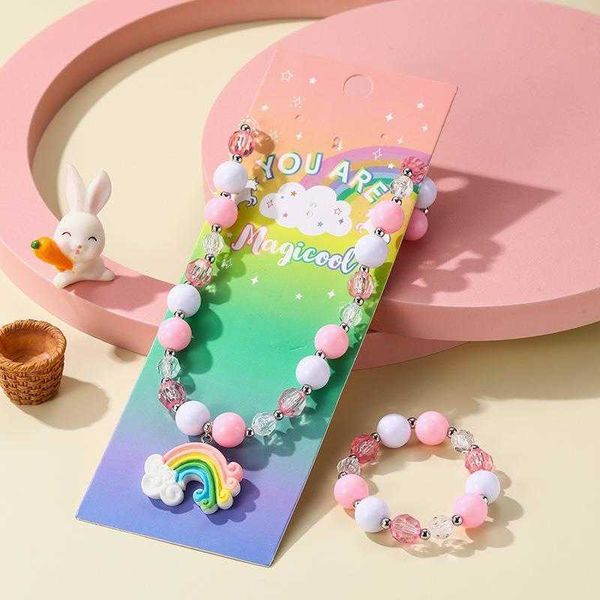 

childrens necklace strands set ins cartoon rainbow resin acrylic beaded bracelet, Black