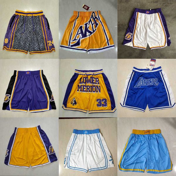 

los angeles''lakers''men throwback basketball shorts pocket purple yellow, Black