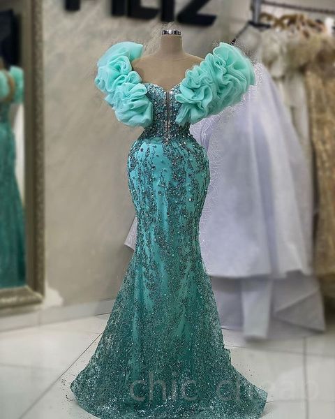 

Aso Ebi 2023 Arabic Sequined Lace Prom Dress Beaded Crystals Mermaid Evening Formal Party Second Reception Birthday Engagement Gowns Dresses Robe de Soiree SH0148, Same as image