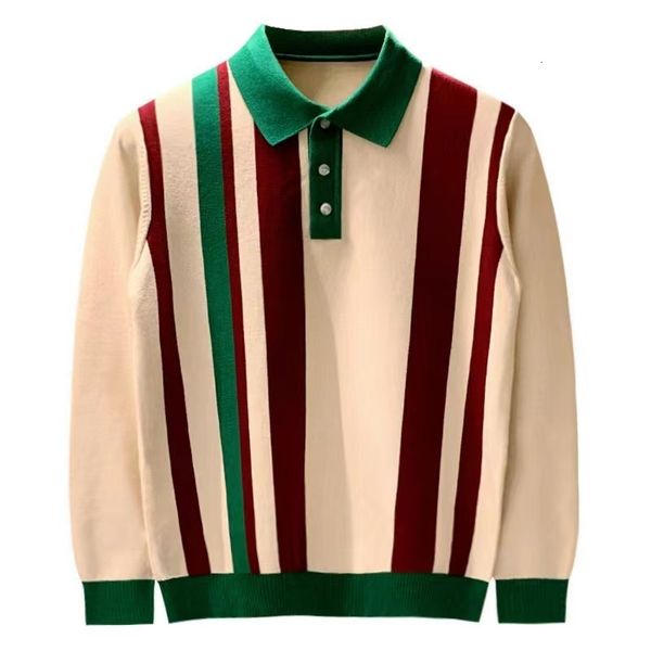 

men's polos spring autumn knitting polo shirt men casual turndown collar button fashion color stripe slim ice silk tshirts 230508, White;black