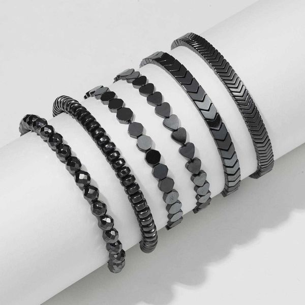 

geometric creative heart flat bracelet beads round haematite hand weaving personalized adjustable, Golden;silver