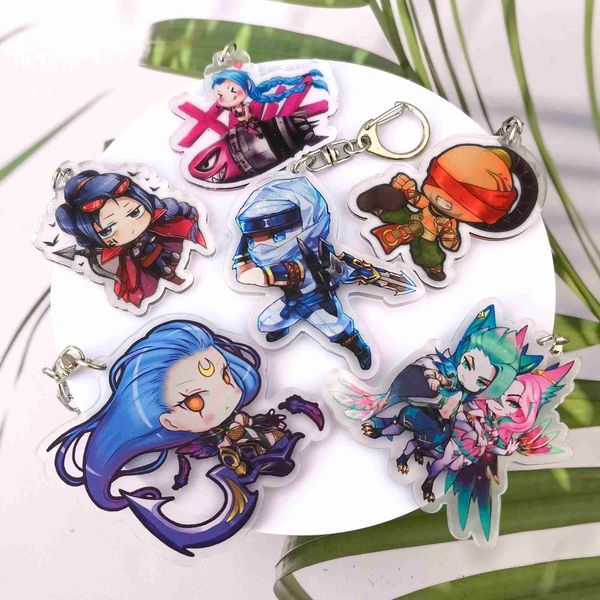 

keychains bonito anime jogo liga das lendas chaveiro lol acrlico figura jinx ahri riven vayne xayah yasuo neeko saco pingente carro chaveiro, Silver