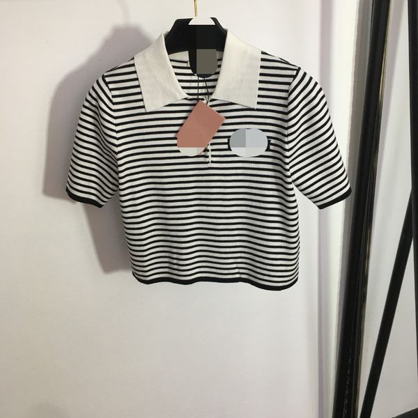 

429 2023 runway summer brand same style sweater short sleeve pullover lapel neck white black fashion clothes womens 20231867