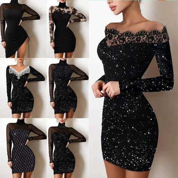 

senior designer women's slim fit ironing silver line shoulder wrap hip black dress evening dress, White;black