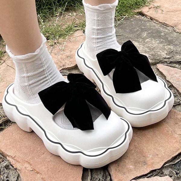 

slippers women bow slippers summer non-slip round head shoes soft-soled lightweight slides comfortable sandals zapatos plataforma 230509, Black