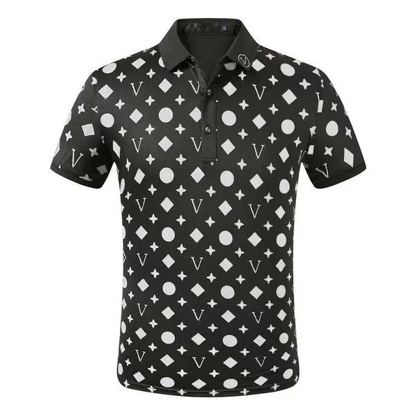 

designer men's tee new cotton crease resistant breathable t-shirt lapel commercial fashion casual print high-end polo short sleeve m-3x, White;black