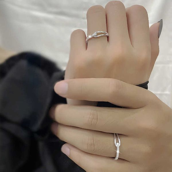 

band rings 2023 new fresh frosted tie a knot rings for couple geometry ellipse adjustable ring korea style valentine's day gift jewelry, Silver