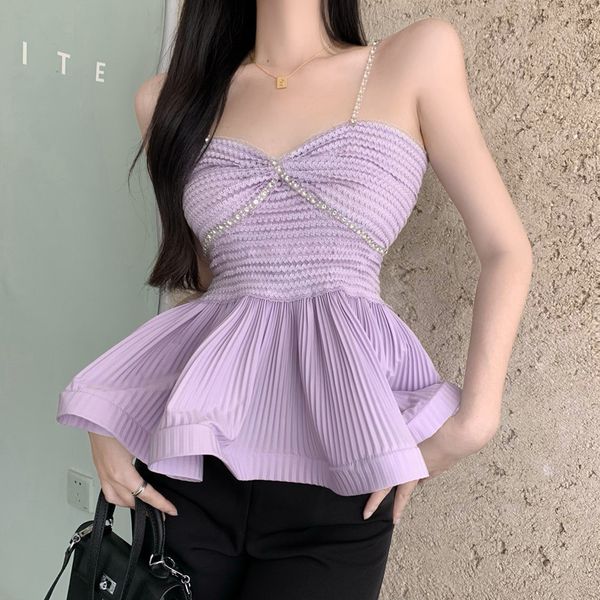 

camisoles tanks summer ruffles beading camisole girls fashion fairy camis women faux diamonds spaghetti straps 230508, Black;white