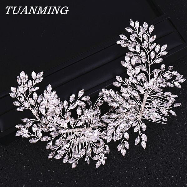 

wedding hair jewelry double comb bridal headband accessories crystal band 230508, Slivery;golden