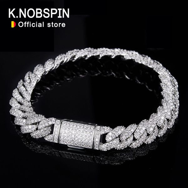 

chain knobspin all cuban hip hop bracelet for men 6mm 8mm full diamond with gra 925 sterling silver teen girls 230508, Black