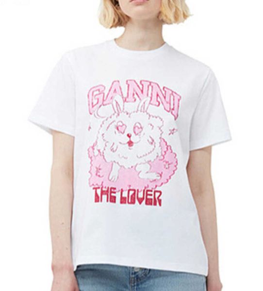 

gannis 2023ss women designer t shirt fashion cotton classic style rock pink print round neck short sleeve tee polos, White