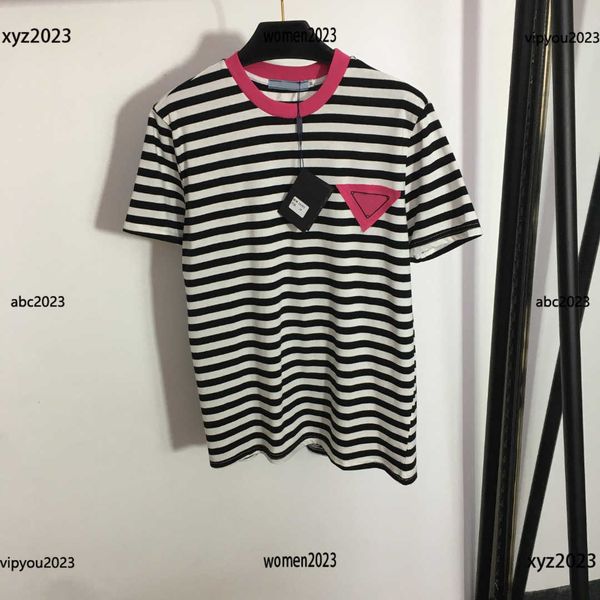 

woman t-shirt lady short sleeve chest geometric logo girl designer summer black and white stripe design tees new arrivals