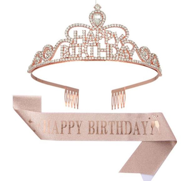 

happy birthday crown hairband crystal headdress hair accessories for birthdayparty hair band5520781