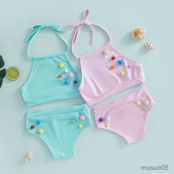 

two-pieces toddler girls swimsuit summer kid bandage bikini set children baby bandage biquini infantil swimwear beachwear, Blue