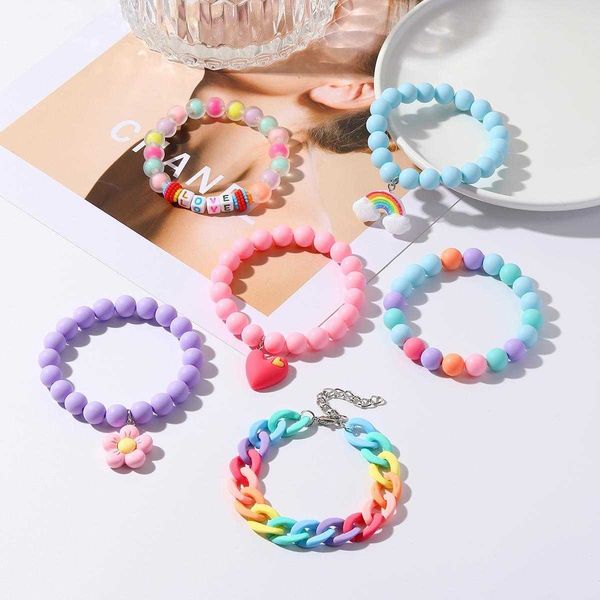 

bohemian rainbow strands bracelet colorful heart shaped acrylic chain beaded flower, Black