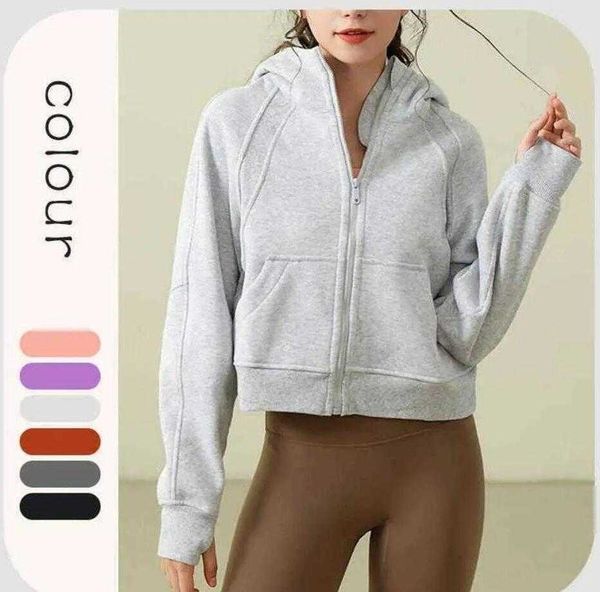

lu-123 yoga clothes women's sports full zipper hoodie loose casual thickened fitness coat gym jacket, White;red