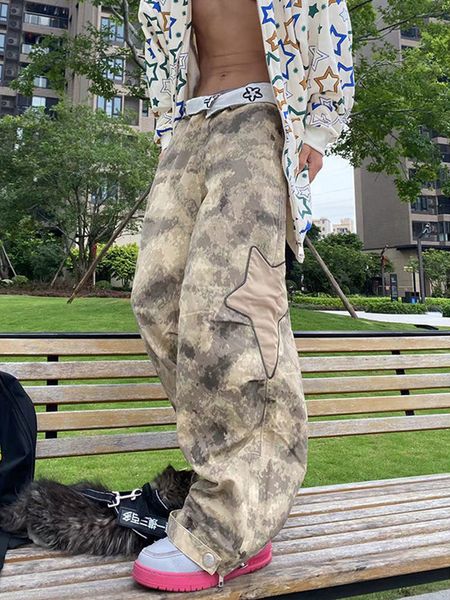 

men's jeans houzhou camouflage cargo men baggy denim trousers male camo pants oversize loose casual vintage streetwear hip hop 4xl 2305, Blue