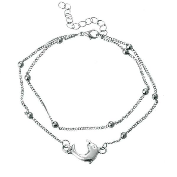 

bohemian anklet dolphin ankle chain silver bead bracelet fashion double layer beach ornament wholesale, Black