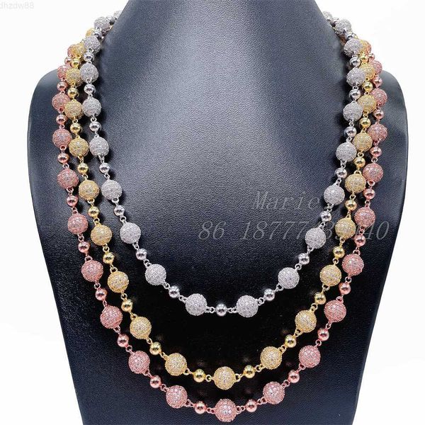 

2023 new design popular jewelry hip hop necklace 8mm 14k gold plated bling moissanite bead chain iced out initial necklace, Silver