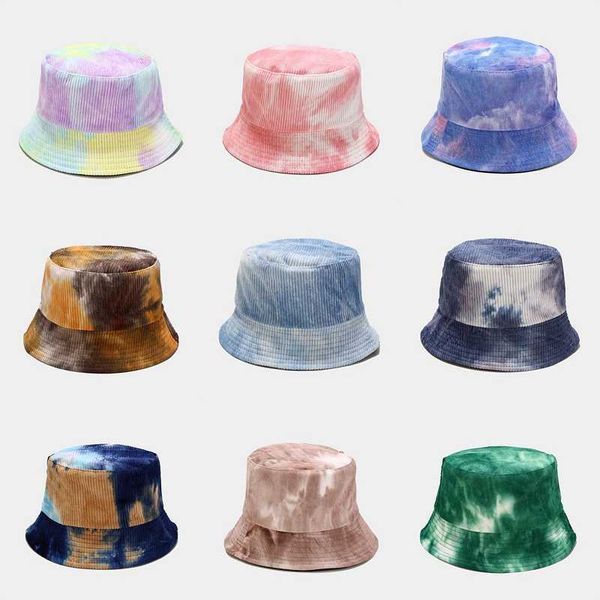 

wide brim hats autumn winter bucket hat corduroy tie-dyed fisherman hats warm reversible travel fishing cap fpldable panama for women men aa, Blue;gray