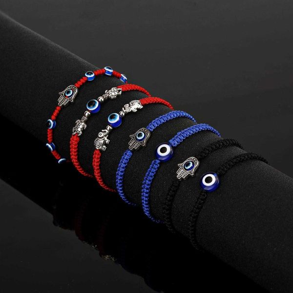 

selling arrival palm two bracelets round beads blue eyes evil eye red rope braid adjustable bracelet wholesale, Golden;silver