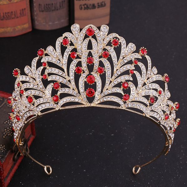 

ts-0339 new european and american popular bridal headwear with leaves inlaid with water red diamond alloy bridal crown hair accessories, Silver