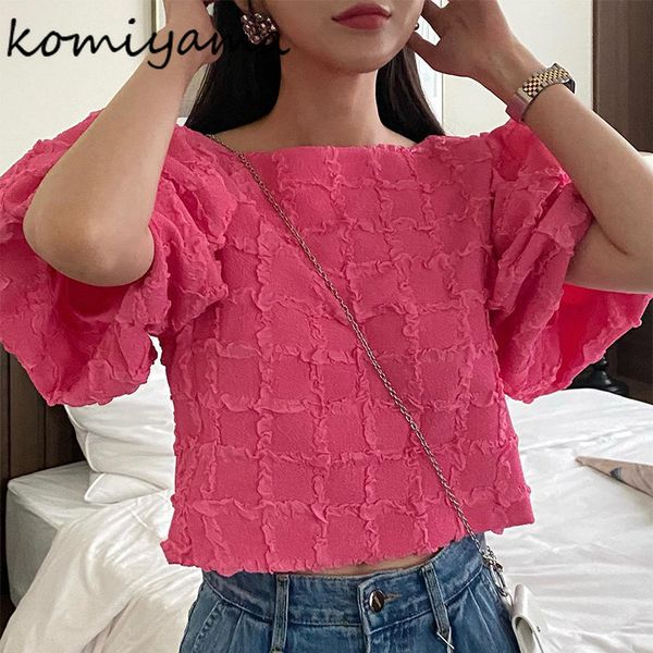 

womens blouses shirts komiyama sweet loose 3d plaid lantern sleeve blusas mujer summer clothes women korean fashion shirt 230509, White