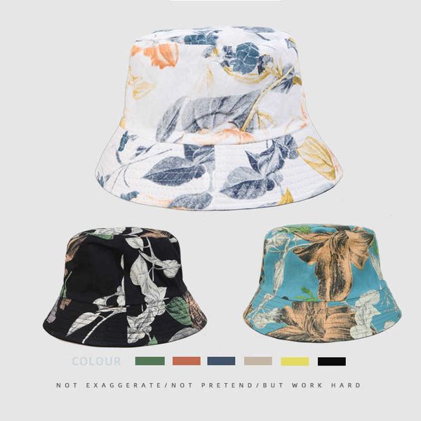 

wide brim hats new printed bucket hat tropical plant fisherman cap spring and summer sun caps men and women with the same beach women's, Blue;gray