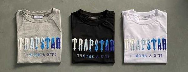 

men's trapstar t shirt set letter embroidered tracksuit short sleeve plush shortsmotion current20311, Gray