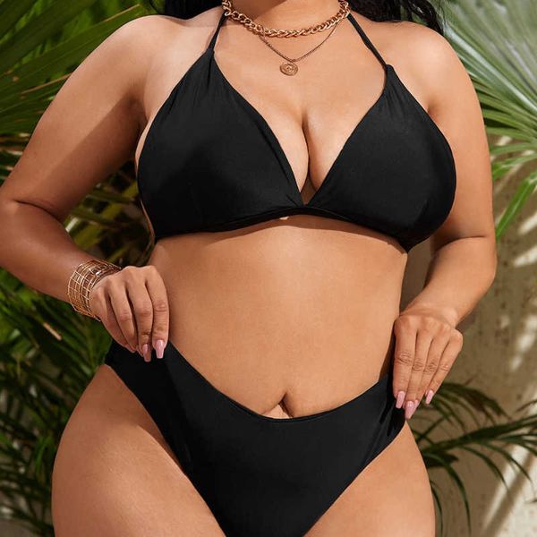 

women's plus size swimwear plus size back tie high waist bikini set for women black large size two pieces swimsuits 2023 bathing suits