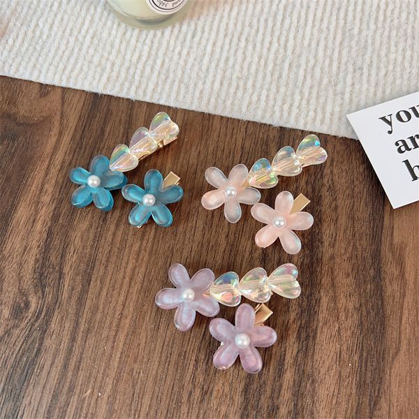 

16139 kids sweet flower hairpin side hair clip duckbill beak barrette for big girls children hair accessories 2pcs/set, Slivery;white