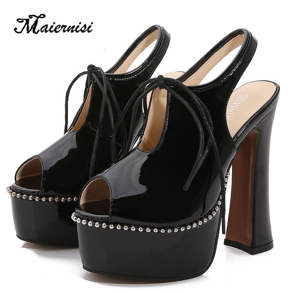 

height increasing shoes fashion lace platform super high heel 14cm sandals fish mouth shoe thick model design large size 230508, Black;white