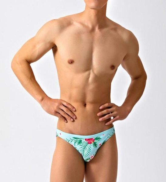 

men039s swimwear green flower printing swimsuits men swim briefs beach shorts low waist tight bikinis bathing suits samll 6300596