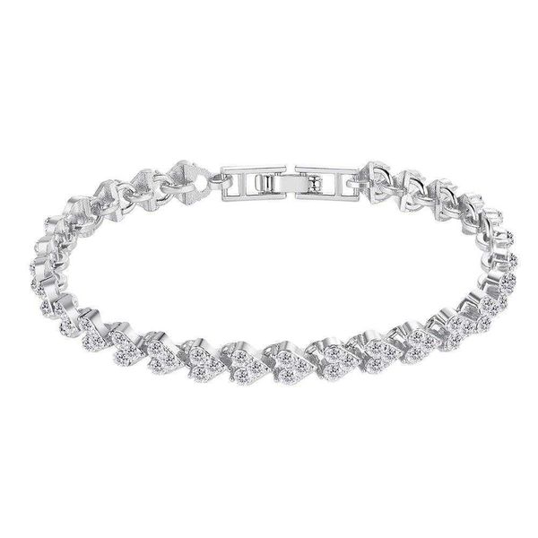 

selling product full diamond heart shaped roman bracelet niche design ins simple crystal zircon, Golden;silver