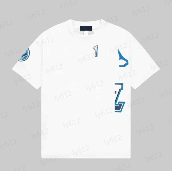 

designer white mens t shirts summer casual luxury loose classic blue versatile brand letter logo printed pure cotton round neck short sleeve, White;black