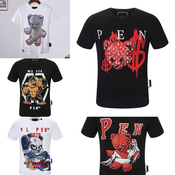 

phillip plain summer men's t-shirts fashion designer t shirts for men qp letter embroidery mens women clothing short sleeved tees maqm, White;black
