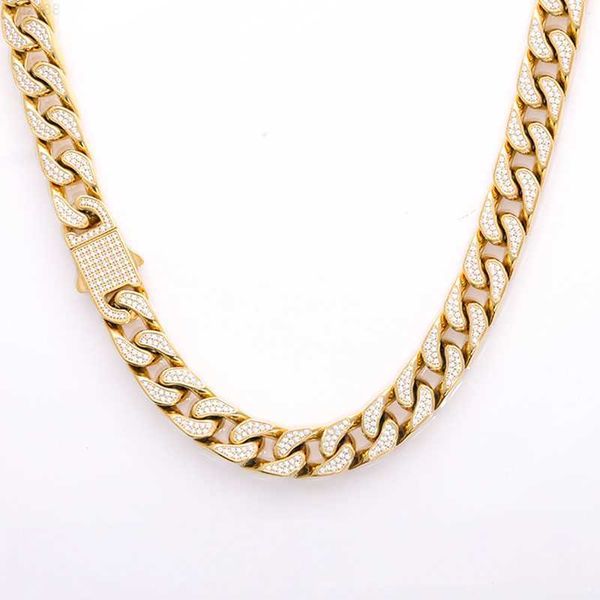 

double row stone inlaid smooth gold-plated hip hop necklace length adjustable 5a zircon cuban bracelet chain, Golden;silver
