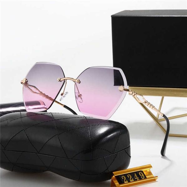 

new women's frameless gradient color trend pink sunglasses metal sunshade sunglasses 2249, White;black