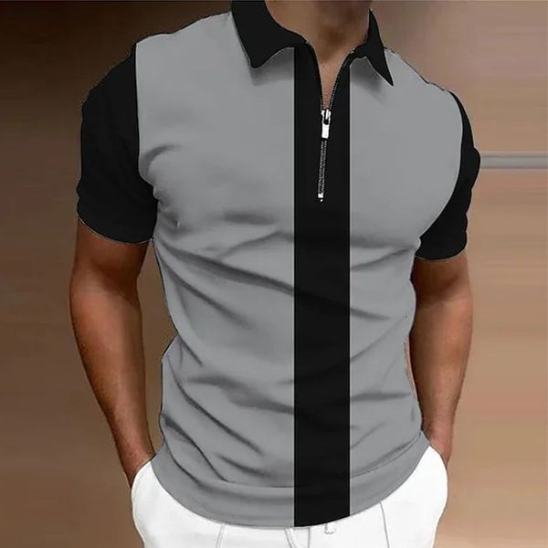 

men's polos summer shirts everyday classic colorblock print casual short sleeve tshirts lapel zip prom office 230508, White;black