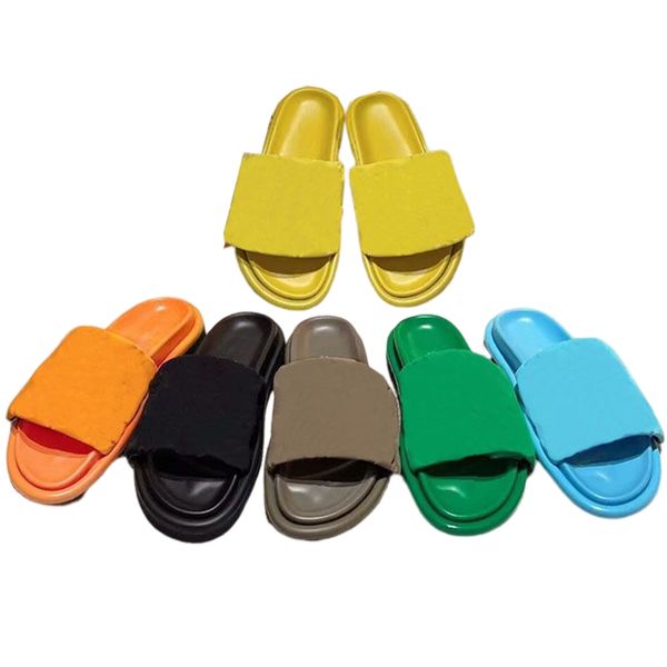 

designer slippers pool pillow comfort flat sandals colour black green yellow orange khaki blue rubber leather shoes size 35-44