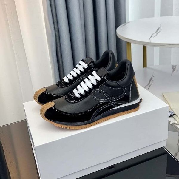 

designer mens womens loews casual shoes suede and nylon lace-up sneakers anagram embossing soft upper fashion sport ruuning classic shoe siz, Black