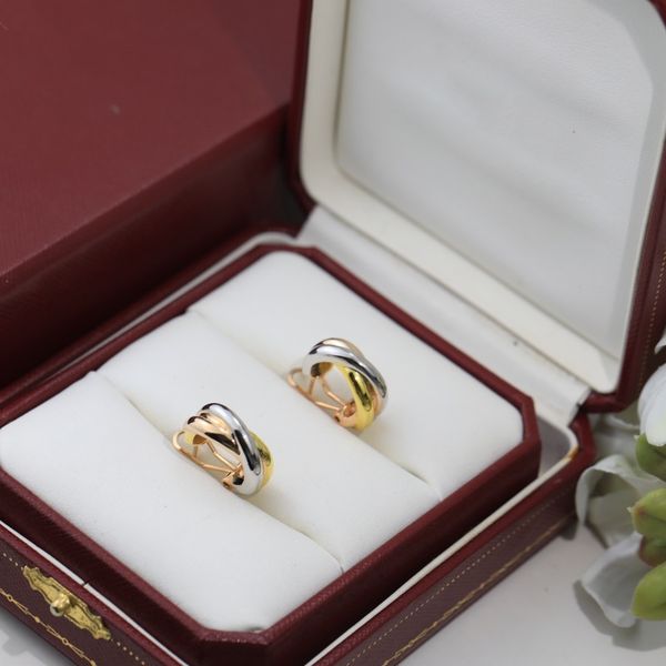 

women's cool style retro geometric three ring diamond embedding personalized fashion diamond versatile earrings, Golden